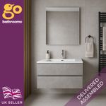 Wall Hung Bathroom Vanity Unit 900mm Grey Concrete Effect Soft Close 2 Drawer