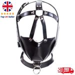 Faux Leather Head Harness Muzzle Gag with Bondage Neck Collar forBDSM Kinky Play