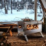 Camp Wood Stove Tent Wood Burning Stove Log with Chimney Pipe Side Racks Gloves