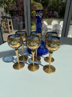 Rare 24ct Set of Vintage Venetian Murano  Blue Gold  Wine Glasses X6