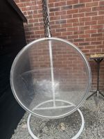 Clear Acrylic Bubble Hanging Chair - 100cm - White Stand + Red Cushion