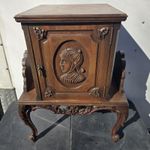 Vintage Carved Wood Smoking Cabinet Copper Lined Humidor Stand Brown Decor
