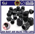 20x DUST AIR VALVE TYRE CAPS BLACK PLASTIC COVERS CAR BIKE WHEEL & MOTORBIKE NEW