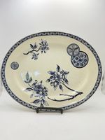 Antique Victorian Aesthetic Movement Blue White Oval Platter Prunus Blossom 30cm