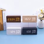 Digital Alarm Clock Wooden LED Clock Time Temperature Calendar USB Alarm Desk