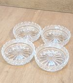 Set of 4 Vintage Pressed Glass Coasters Starburst - Pin Dishes - Drinks Coasters