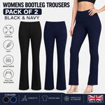 2 Pack Women's Bootcut Trousers Stretch Ribbed Pull On Pants Soft High Waist Boo