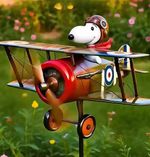 Snoopy Pilot Flying Biplane Wind Spinner - Vintage Metal Garden Windmill Decor