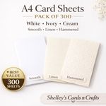 300 A4 Card Sheets 250gsm White Ivory Cream Smooth Linen Hammer Cardstock craft