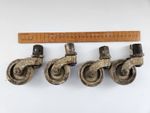 Vintage Industrial Castor Wheels, x 4, Heavy Duty, White Rubber, White Painted