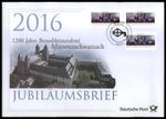GERMAN POST JUBILEE FDC 2016 MÜNSTERSCHWARZACH BENEDICTINE ABBEY MONASTERY