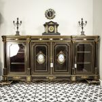 Antique Ebonised and Gilt Brass Credenza 19th Century with Porcelain Plaques