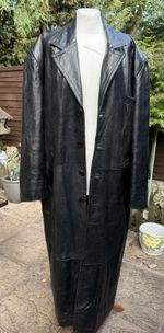 CHINCO Vintage Men’s Black Leather Maxi Trench Coat XL /42/44 VGC