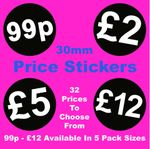 30mm Black Retail Price Stickers Display Stand Point Of Sale Sticky Labels £1