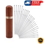 25Pcs Large Big Eye Hand Sewing Needles Set Cross Stitch Embroidery Wooden Case
