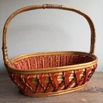 Vintage Bamboo Wicker Orange Flower Fruit Basket with Handle Retro Decor