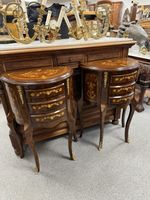 Pair of French Demi Lune Louis XVI Bedside Lamp Tables with Drawers & Marquetry