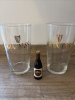 Guinness Pint Glasses Set of 2 + Mini Guinness Bottle Collectable Barware