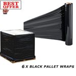 6 X STRONG ROLLS BLACK PALLET STRETCH SHRINK WRAP PARCEL PACKING CLING FILM