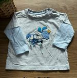 Next Unisex Baby Grey & Blue Dog Graphic Embroidered Top Shoulder Buttons 9-12m