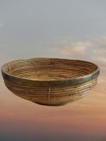 Vintage 16in Italian Pencil Reed Rattan & Brass Basket Bowl in the Crespi Style