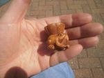 Hand Carved wood netsuke Frog hides under lotus plant boxwood collectable figure