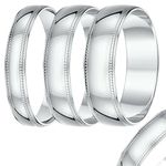 9ct White Gold Millgrain Edge D Shaped Wedding Band Light Weight UK Hallmarked