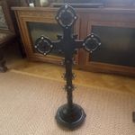 Freestanding Metal Standing Holding Cross on Round Base Christian