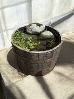 SMALL WATERTIGHT OAK HALF WHISKEY BARREL - FOR WILDLIFE MINI POND  62CM X 35CM
