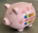 Swizzels Matlow Love Hearts Pink Ceramic Piggy Bank Money Box Retro Kitsch Sweet