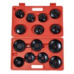 16PCS Oil Filter Wrench Kit 1/2" & 3/8" Adaptor Cup Type Removal Tool Socket Set