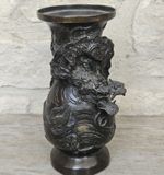 Antique Japanese Bronze Dragon Vase, Meiji Period (1868-1912) High Relief Dragon