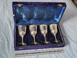 Set 4 Vintage EPNS Silver Plated ENGRAVED WINE GOBLETS 5.25" CASED VGC