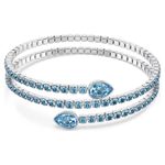 Swarovski Twisty cuff Mixed cuts, Blue, Rhodium plated