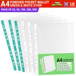 A4 Punched Pockets Clear Plastic Strong Heavy Duty Poly Wallets Sleeves Filing