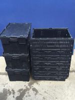12 x 60ltr Heavy Duty Plastic Storage Tote Boxes 60 x 40 x 30cm ALC Folding Lid