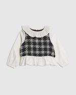River Island Mini Girls Peplum Top Black Boucle Collared Sleeveless Blouse