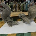 VRare Pair of Vintage White Metal Fighting Cockerel Roosters / Vintage Ornament 