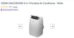 IGENIX IGAC030124W  PORTABLE AIR CONDITIONER,HEATER,FAN AND DE-HUMIDIFIER.