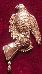 Large Pewter Hawk Gauntlet Falconry Brooch Pin  Signed