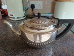 EPNS Silver Plate Teapot with Black Handle, English Made Silver Plated Circa