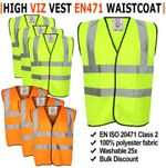 Hi Viz Vest High Vis Safety | YELLOW ORANGE | EN471 Waistcoat Visibility Jacket