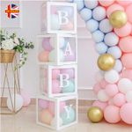 4PCS Baby Shower Boxes Square Decoration Transparent Party Xmas Birthday UK