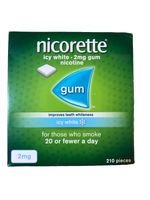 Nicorette 2mg  Icy White Gum - 210 Pieces. Improves Teeth Whiteness. Exp: 08/28