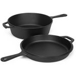 3L Heavy Duty 2 In 1 Cast Iron Double Dutch Oven Set and Domed 26