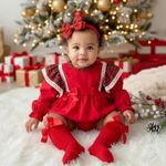 Tartan Frill Red Bow Romper