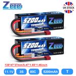 2x Zeee 3S LiPo Battery T Plug 11.1V 5200mAh 80C Hardcase for RC Car Airplane