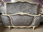 Vintage French Louis style  Demi Corbeille Double Bed Grey chenille leopard 
