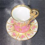 JWK Bavaria Porcelain Cup & Saucer Floral Pink Gold Painted Embossed