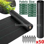 50M Heavy Duty Weed Control Fabric Membrane Garden Ground Cover Landscape +PEGS